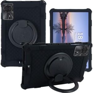 TABWEE W90/ZTE/Alpha 2024 5G Pro 11 Zoll Silikonhülle mit 360 Drehbarem Ständer und Schultergurt, antistatisch, Schwarz