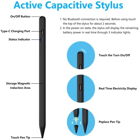 41scre8chzl. ac .jpg Hochpräziser Stift für Android Tablets und Handys (Schwarz) | Neigungsempfindlicher Stylus für Samsung, Huawei, Lenovo,