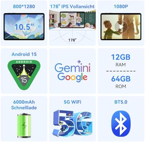 5133oiwurol. ac .jpg TABWEE 2025 5G Tablet 10 Zoll mit 5G WiFi, 6000mAh, 14GB RAM+64GB ROM, Android 15, 6000mAh Akku, Bluetooth5.0, Type-C