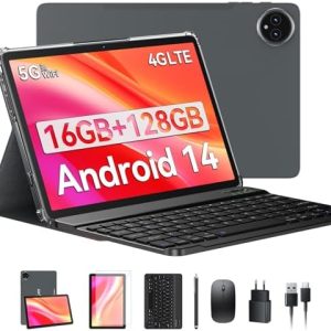 2025 Neuester 10,1 Zoll Tablet mit Android 14 - 16GB+128GB Speicher (1TB TF), 4G LTE mit 2 SIM & 1 SD Slot, 5G & Wifi, O