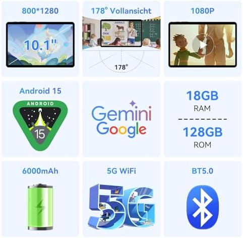 518bgskdu6l. ac .jpg TABWEE T80 5G Tablet 10 Zoll - 18GB RAM+128GB ROM, 6000mAh, 5G WiFi, Face ID, 2 Jahre Garantie (ClimatePartner
