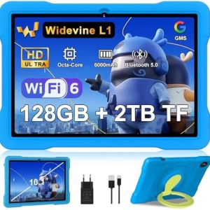 Neueste 10 Zoll Android Tablet 5G WiFi 6 mit 6200mAh - Pädagogische IWawa App + Eva Case - Blue