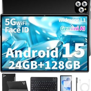 10-Zoll Android 15 Tablet mit Tastatur - 24 GB RAM + 128 GB ROM, 8-Kern Prozessor, 7200 mAh Batterie, 5G und WLAN, Widev