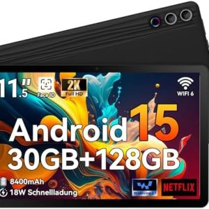 Tablet 11,5 Zoll für Arbeit und Studium - 30GB RAM, 1TB TF, Face ID, 8400mAh, FHD-Kamera, WiFi 6 & BT 5.3 - Schwarz Ta