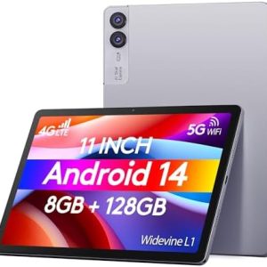 11 Zoll Android 14 Tablet: 5G WiFi & 4G LTE | 8GB RAM + 128GB ROM (1TB TF) | Octa-Core | Widevine L1, FHD Display, 7000m