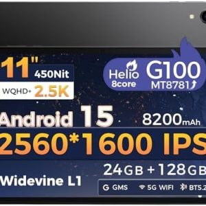 Tablet 11 Zoll Android 15, 2560x1600 IPS, Mediatek Helio G100, 24GB(8+16) RAM + 128GB ROM / 1TB TF, 8200mAh Akku für Spi