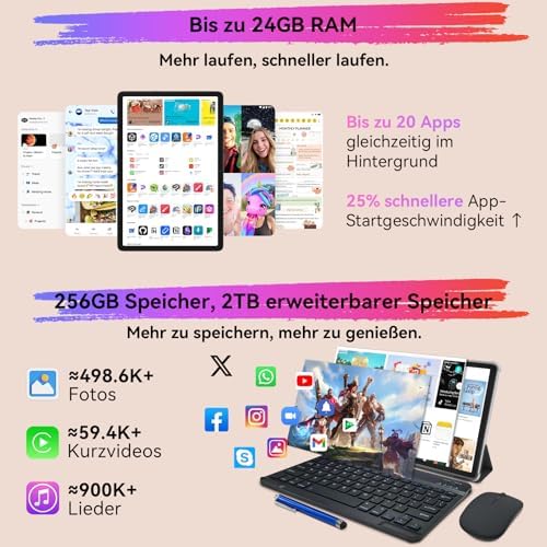 512kni7wzsl. ac .jpg Android 14 Tablet 10 Zoll + Octa Core + Tastaturen + Grau Android 14 Tablet 10 Zoll + 24(8+16) GB RAM + Grau Android 14