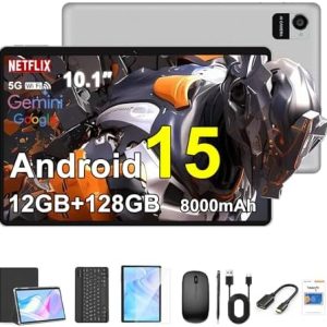 Crelander 10,1 Zoll Android 15 Tablet (Grau) - 12GB+128GB, 8000mAh Akku, 5G & WiFi, Bundle mit Hülle, Tastatur, Maus & S