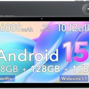 Android 15 10,1 Zoll Tablet, 18GB RAM + 128GB ROM, 5G WiFi, 6000mAh Batterie Android 15 10,1 Zoll Tablet, Dual Camera