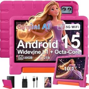 ZIOVO Kinder Tablet Rosa 10 Zoll 5G WiFigemacht für Kinder - 6000mAh, 30GB RAM+TF 2TB, Gemini AI, Face ID, Kindersicheru