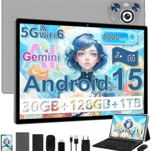 Tablet 10 Zoll Android 15 mit 30 GB RAM+128GB ROM, 5G WLAN, Octa-Core, Schwarz Tablet 10 Zoll Android 15 Kinderfreundl