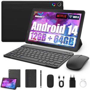 Tablet 10 Zoll 8-in-1 Kit mit Hülle Tastatur Maus Android 14 PC (Schwarz) Tablet 10 Zoll 8-in-1 Kit mit 1TB Speicher (